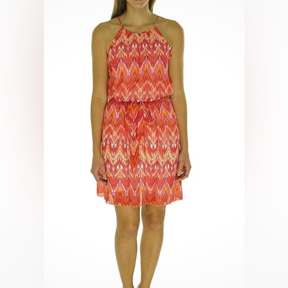 Grass Collection Sleeveless Chevron Mini Dress - Pink and Orange